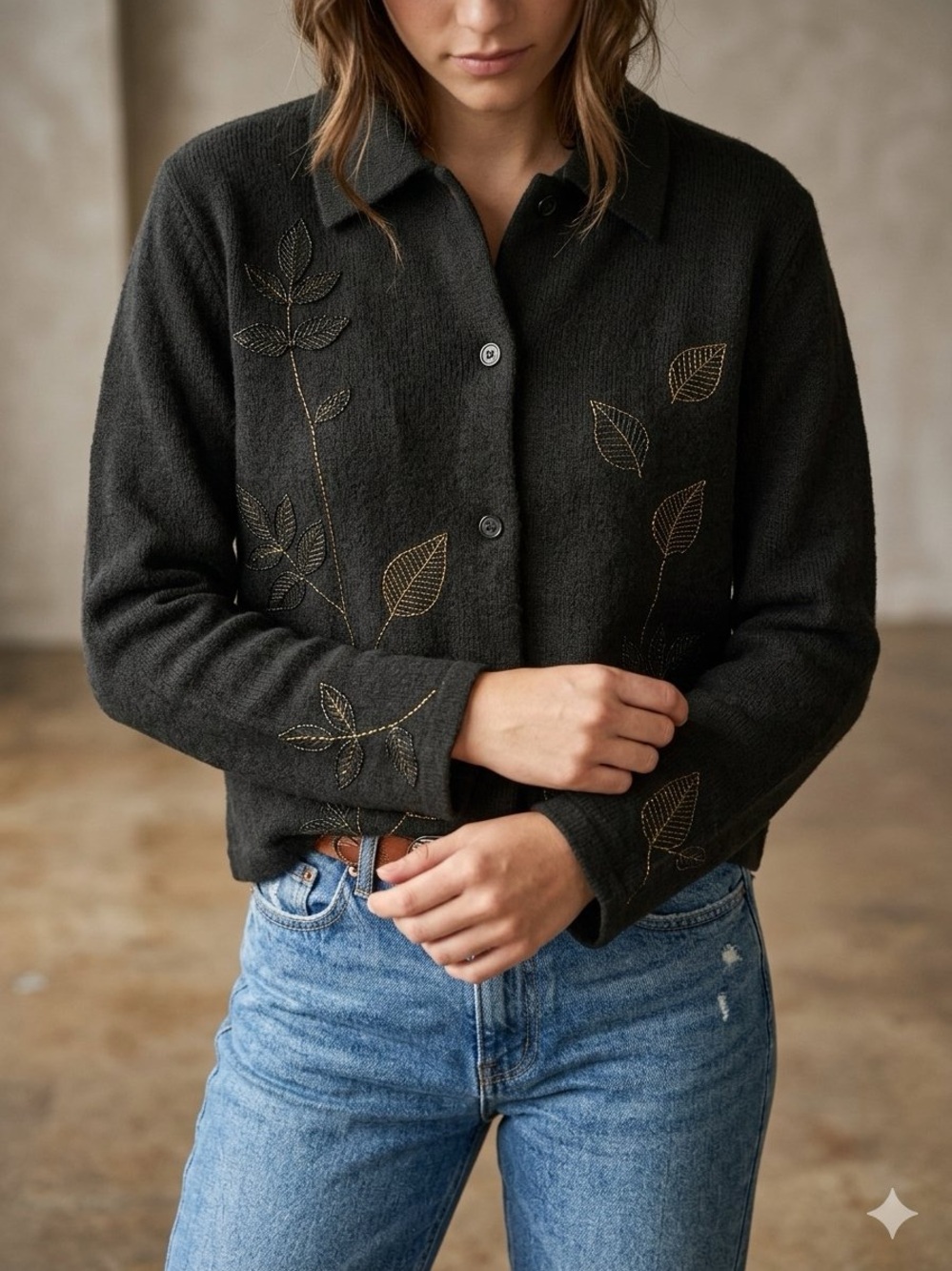 Vintage Jones‎ New York XL Merino Wool Olive Green Embroidered Sweater Cardigan